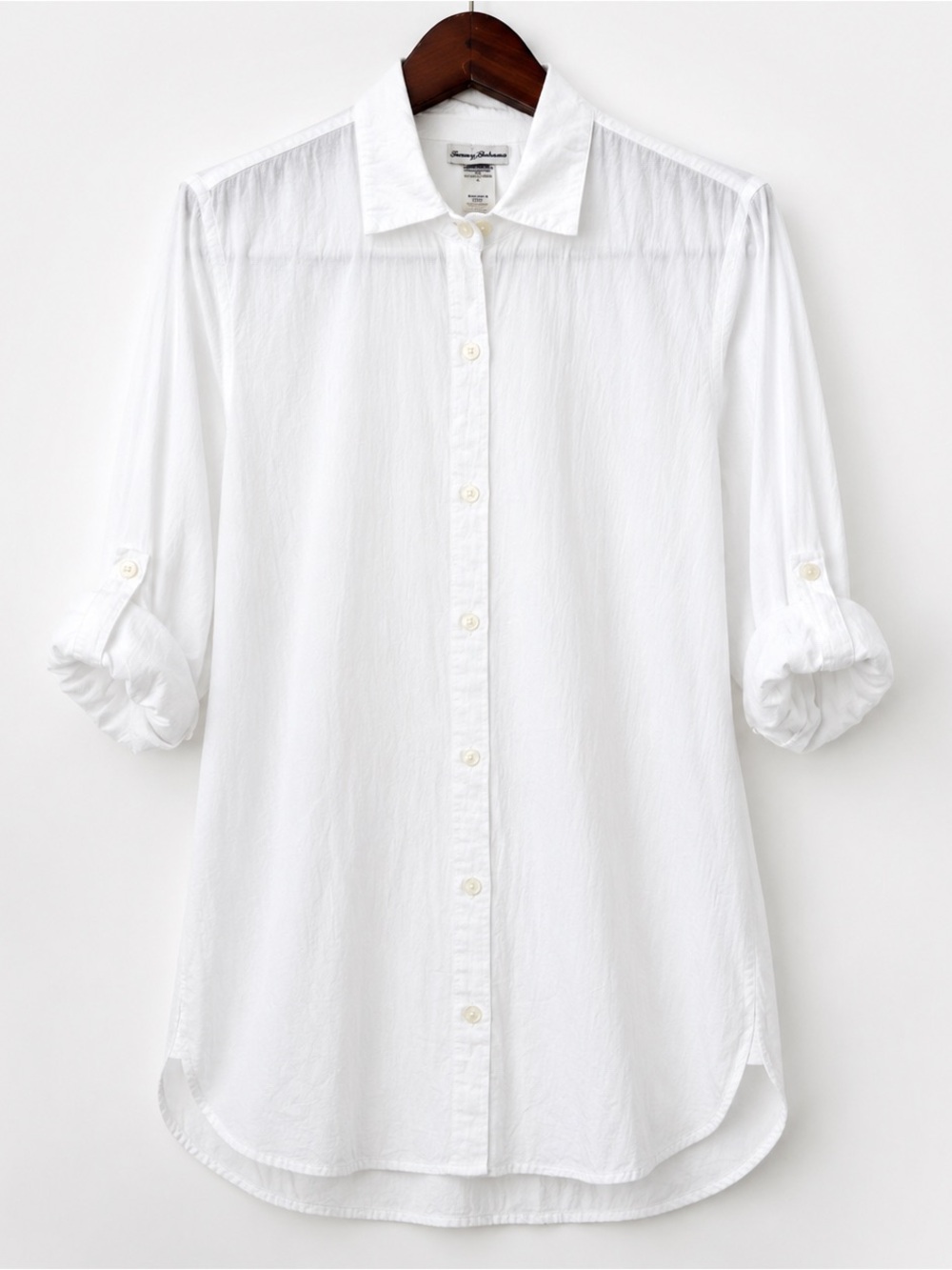 Tommy Bahama Crinkle Cotton Boyfriend Beach Shirt White L